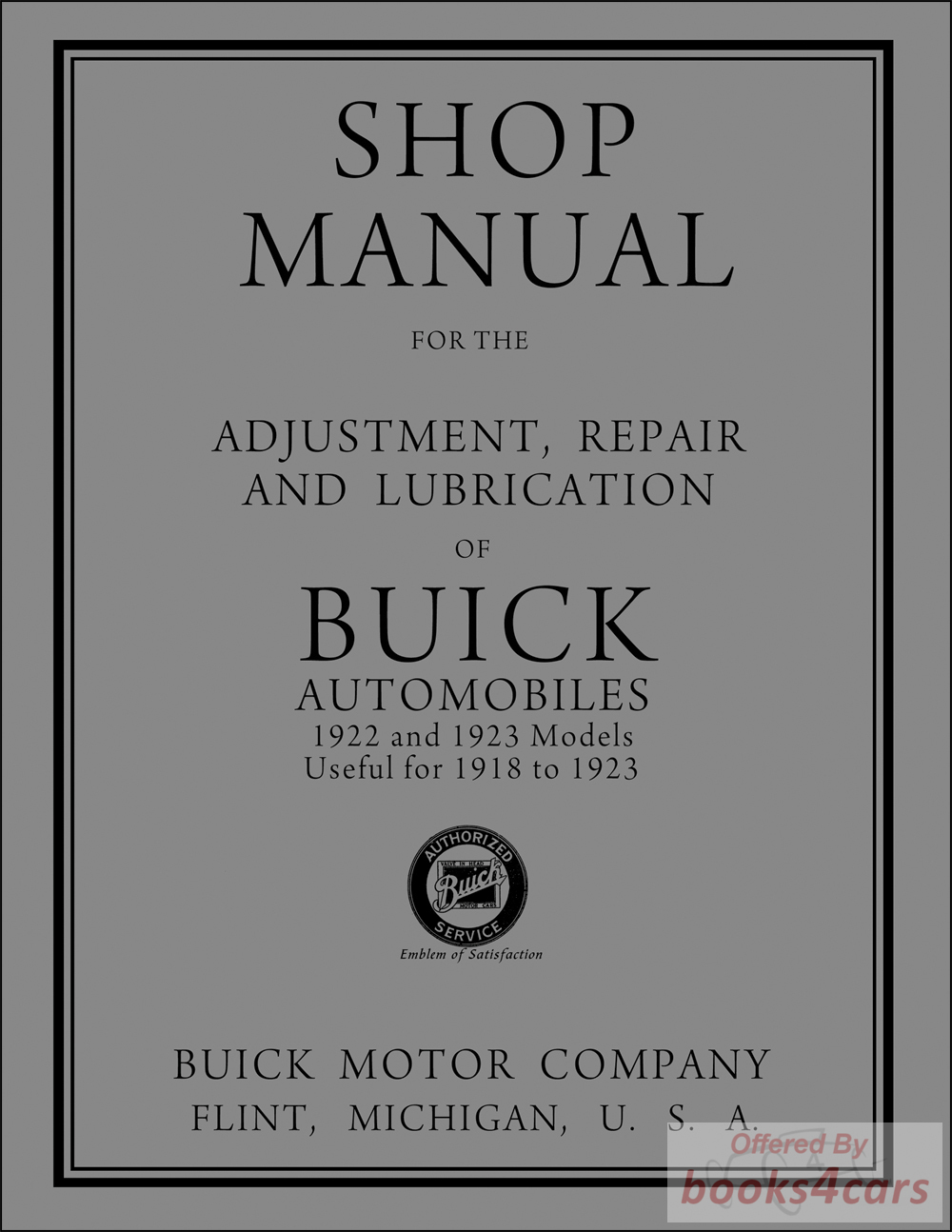 view cover of 1922-1923 Shop manual by Buick, 79 pgs