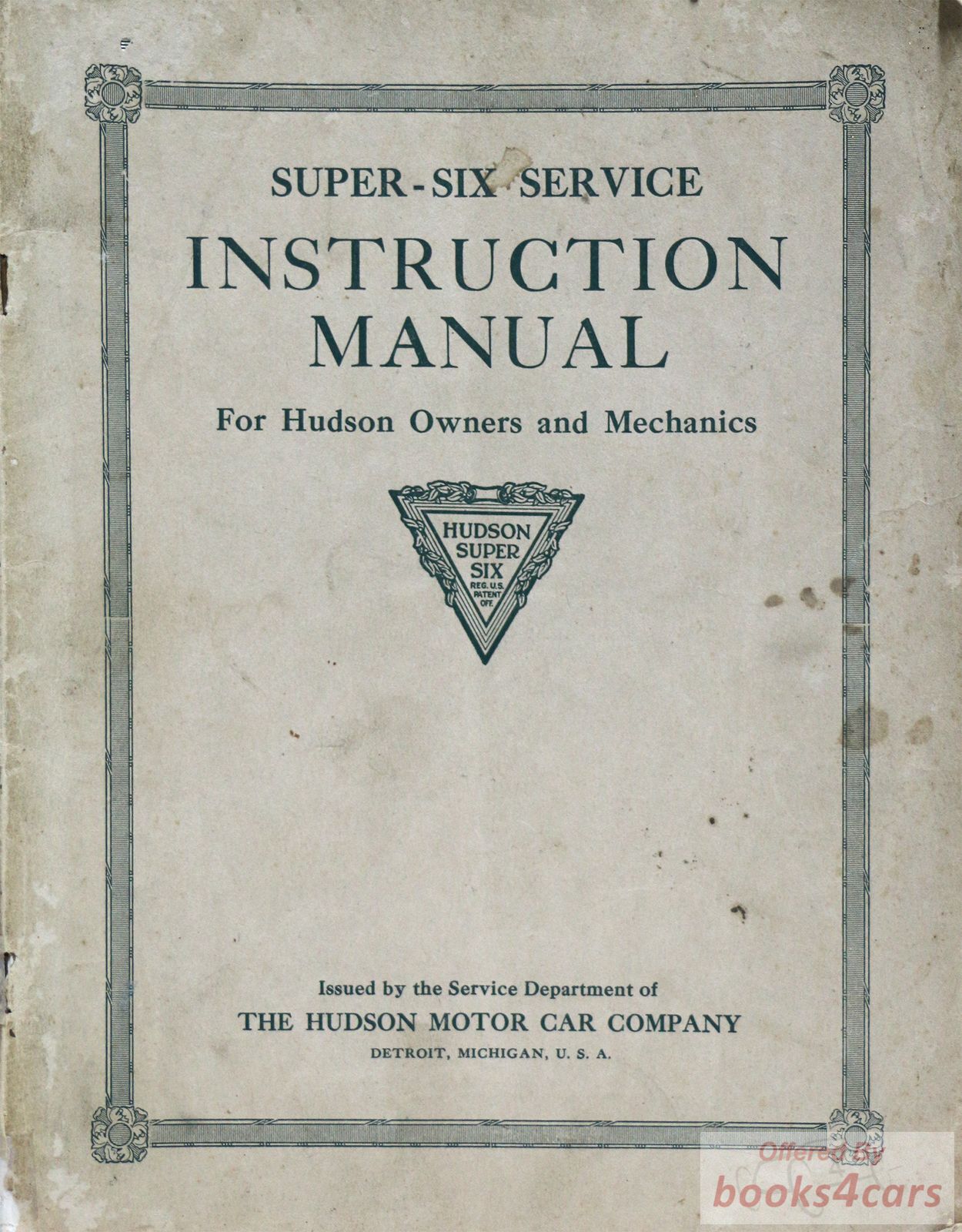 view cover of 1924 Hudson Super Six Owners Manual