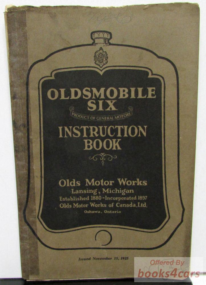 view cover of 1926 Oldsmobile Six Owners Manual by Olds