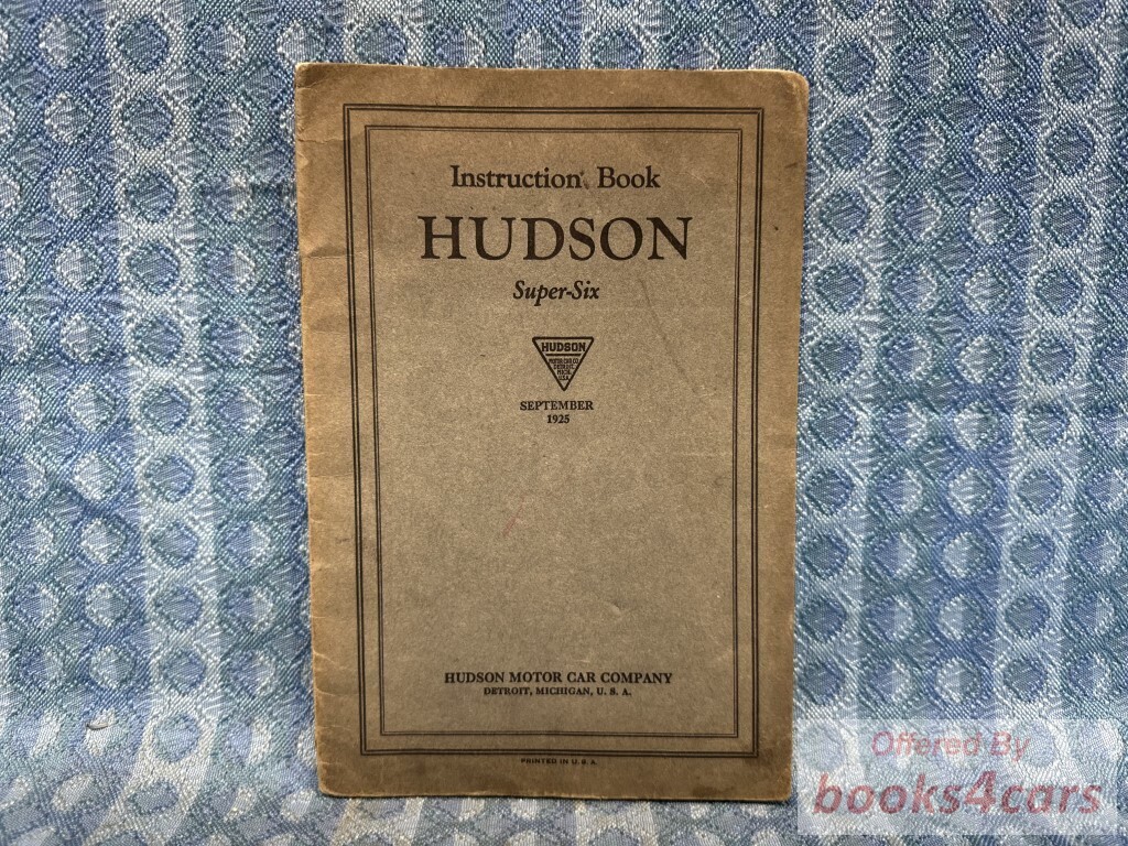 view cover of 1926 Hudson Super Six Owners Manual