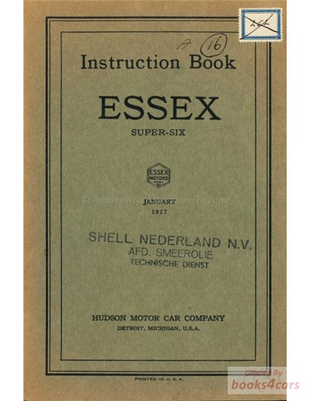 view cover of 1927 Hudson Essex Super Six Owners Manual
