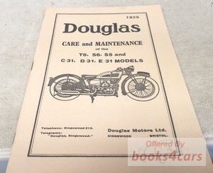 view cover of 1929 Instruction Manual by Douglas for T6,S6,S5,C31,D31,E31 1929 T 6, S 6, C 31, D 31, E 31