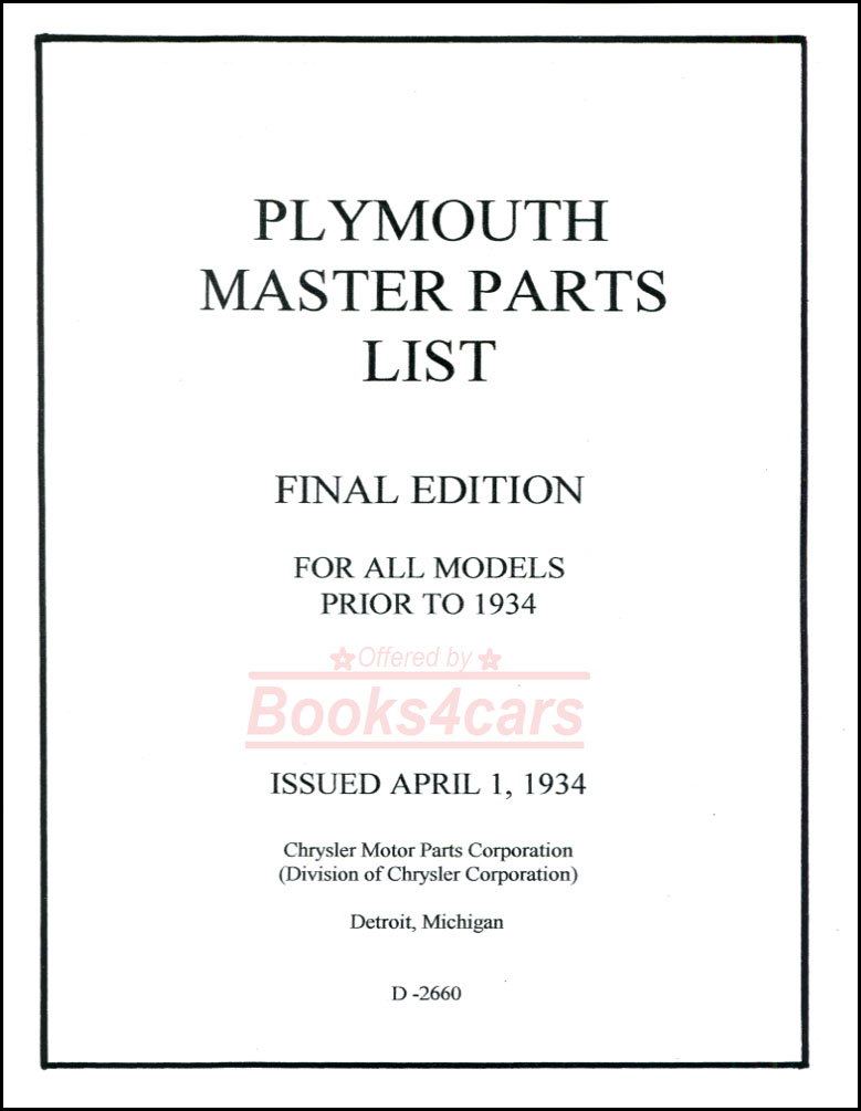 view cover of 1928-1933 Parts manual by Plymouth, 350 pages
