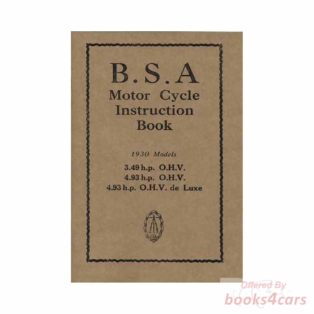 view cover of 1930 Instruction Book Owners Manuals 3.49 & 4.93 sv by BSA