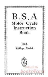 view cover of 1932 Instruction Book Owners Manuals 9.86 hp by BSA, 48 pages