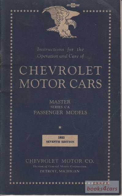 view cover of 1933 Owners manual for Master Eagle Series CA passenger car by Chevrolet