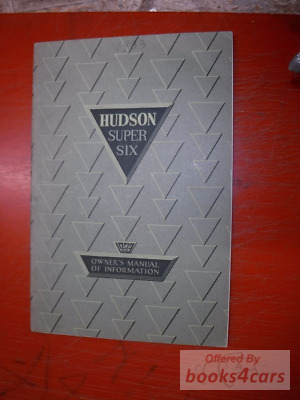 view cover of 1933 Hudson Super Six Owners Manual By Hudson