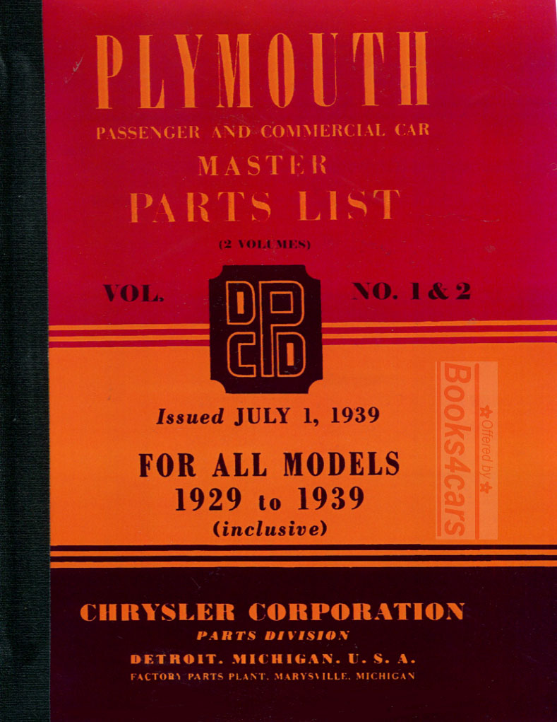 view cover of 1929-1939 Plymouth Parts Manual By Plymouth