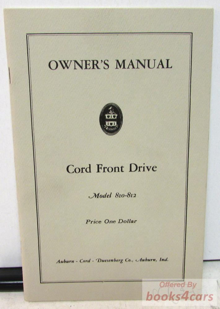 view cover of 810 812 Owners Manual by Cord