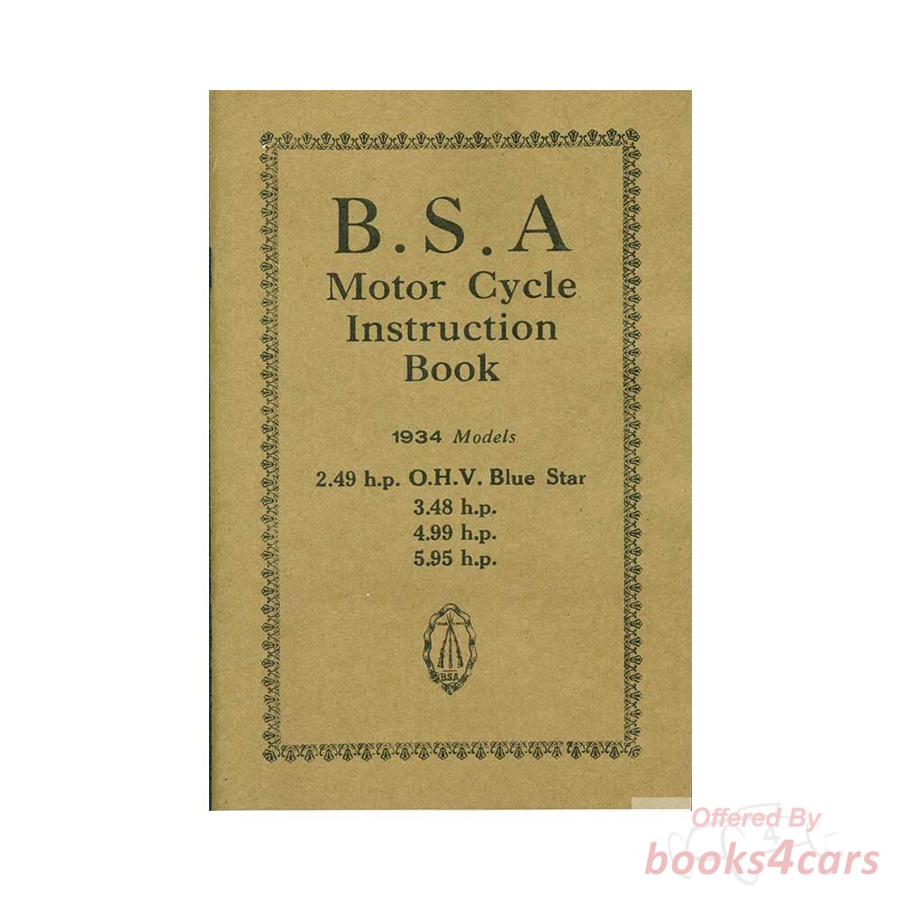 view cover of 1934 Instruction Book Owners Manuals by BSA for All models