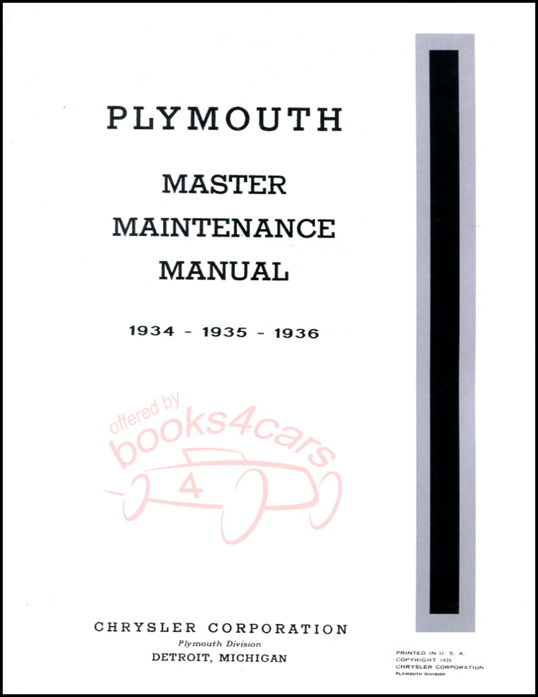 view cover of 1934-1936 Shop Service Repair Manual by Plymouth 190 pgs Master Maintenance Manual