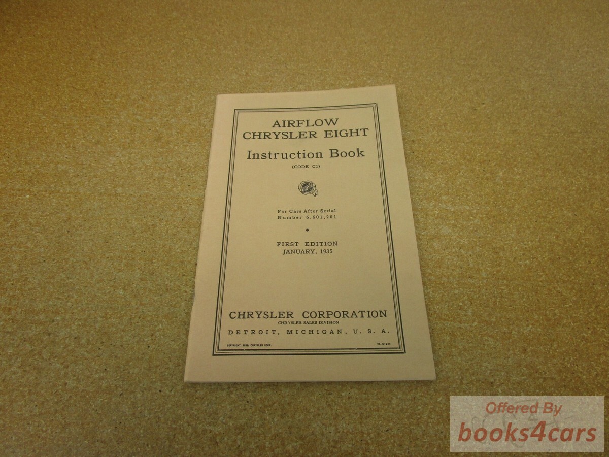 view cover of 1935 Eight Airflow Owners Manual by Chrysler