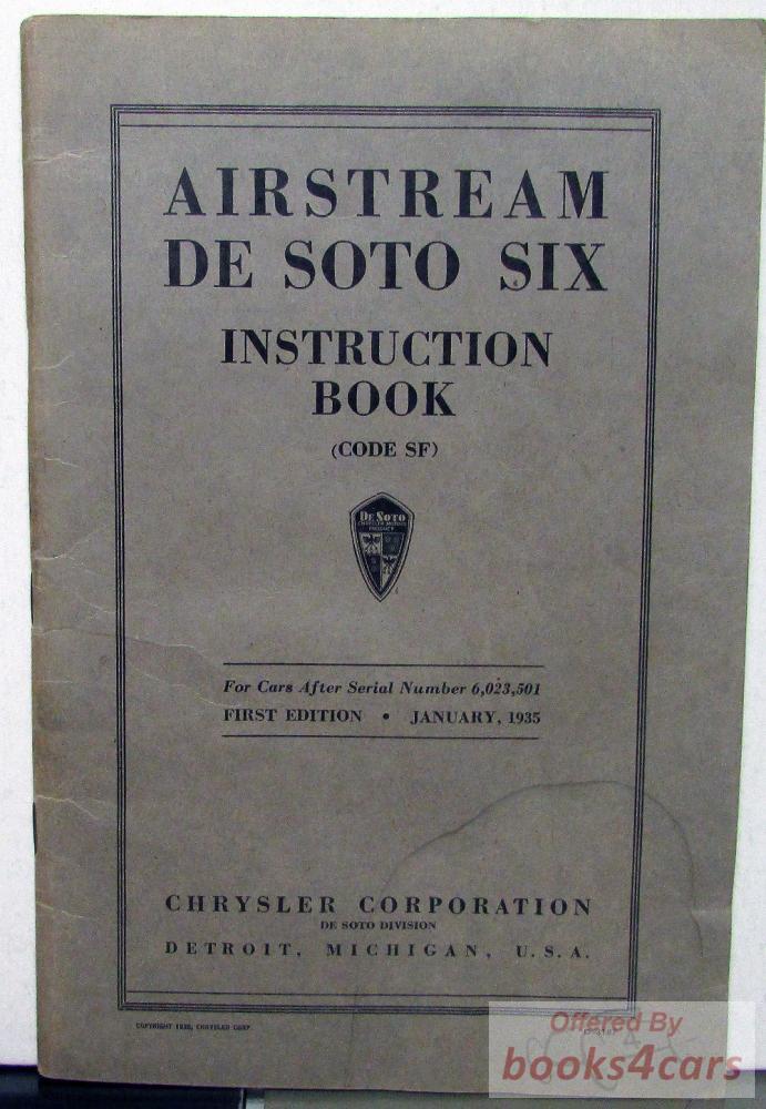 view cover of 1935 Owners Manual By Desoto Airstream SF
