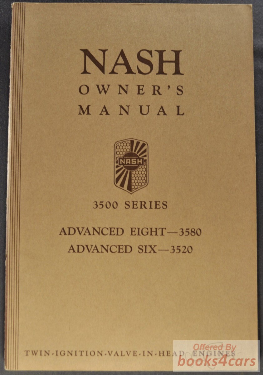 view cover of 1935 3500 series Owners Manual for Advanced Eight 3580 & Advanced Six 3520 by Nash
