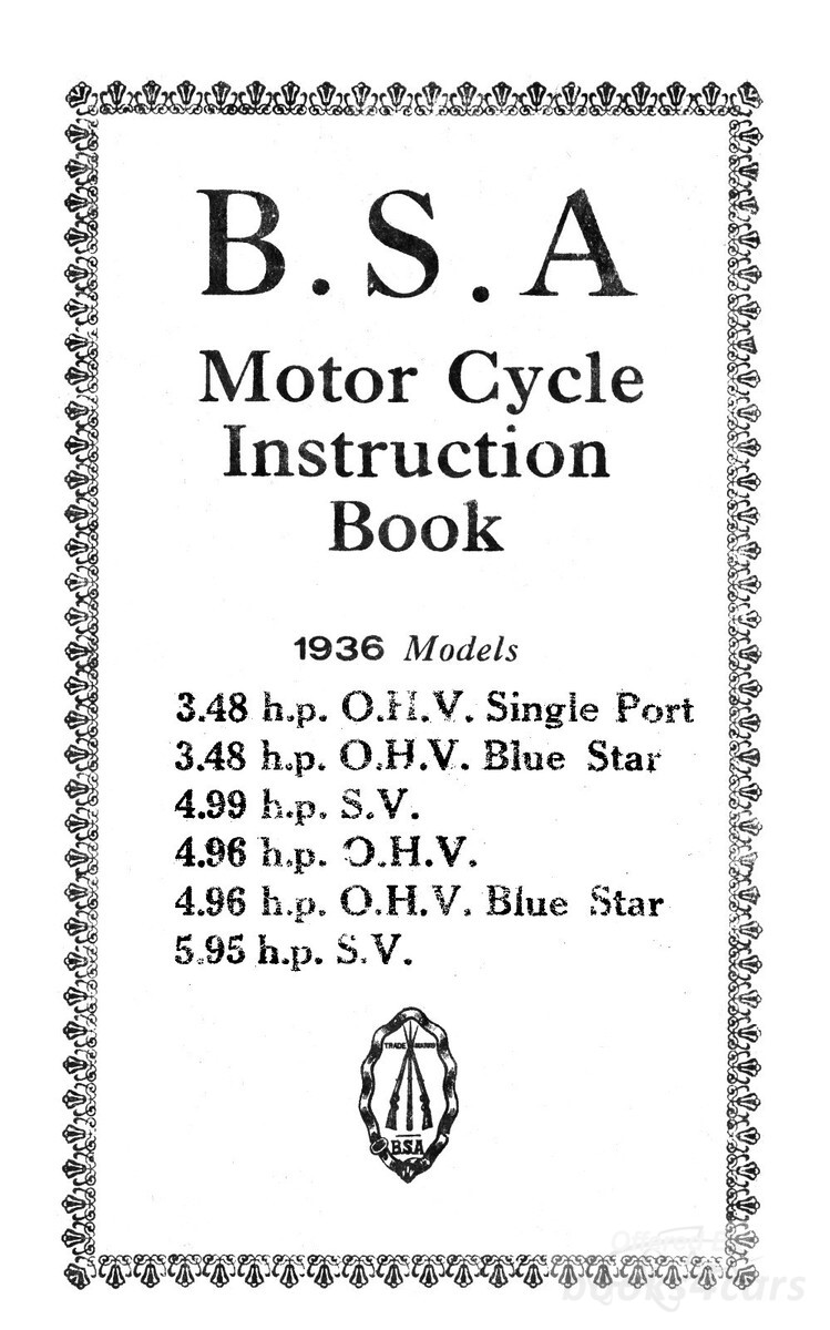 view cover of 1936 Instruction Book Owners Manuals 3.48 - 4.96 - 5.95 by BSA, 52 pages.