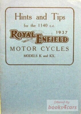 view cover of 1937 Instruction Manual by Royal Enfield for - 1140 cc K & KX 1937. 32 pages.