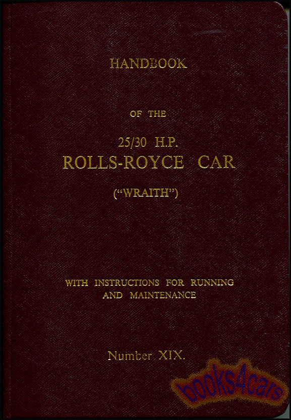 view cover of 25/30 Wraith Owners Handbook Manual by Rolls Royce