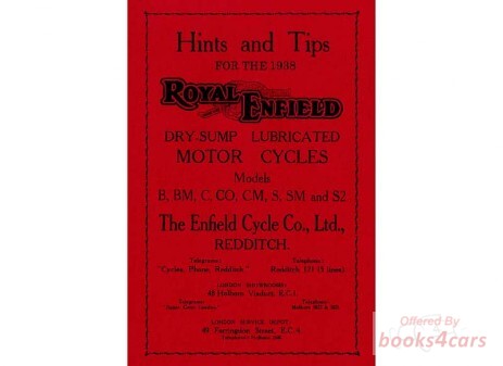 view cover of 1938 Instruction Manual by Royal Enfield for - B, BM, C, CO, S, SM, S2 1938. 28 pages.