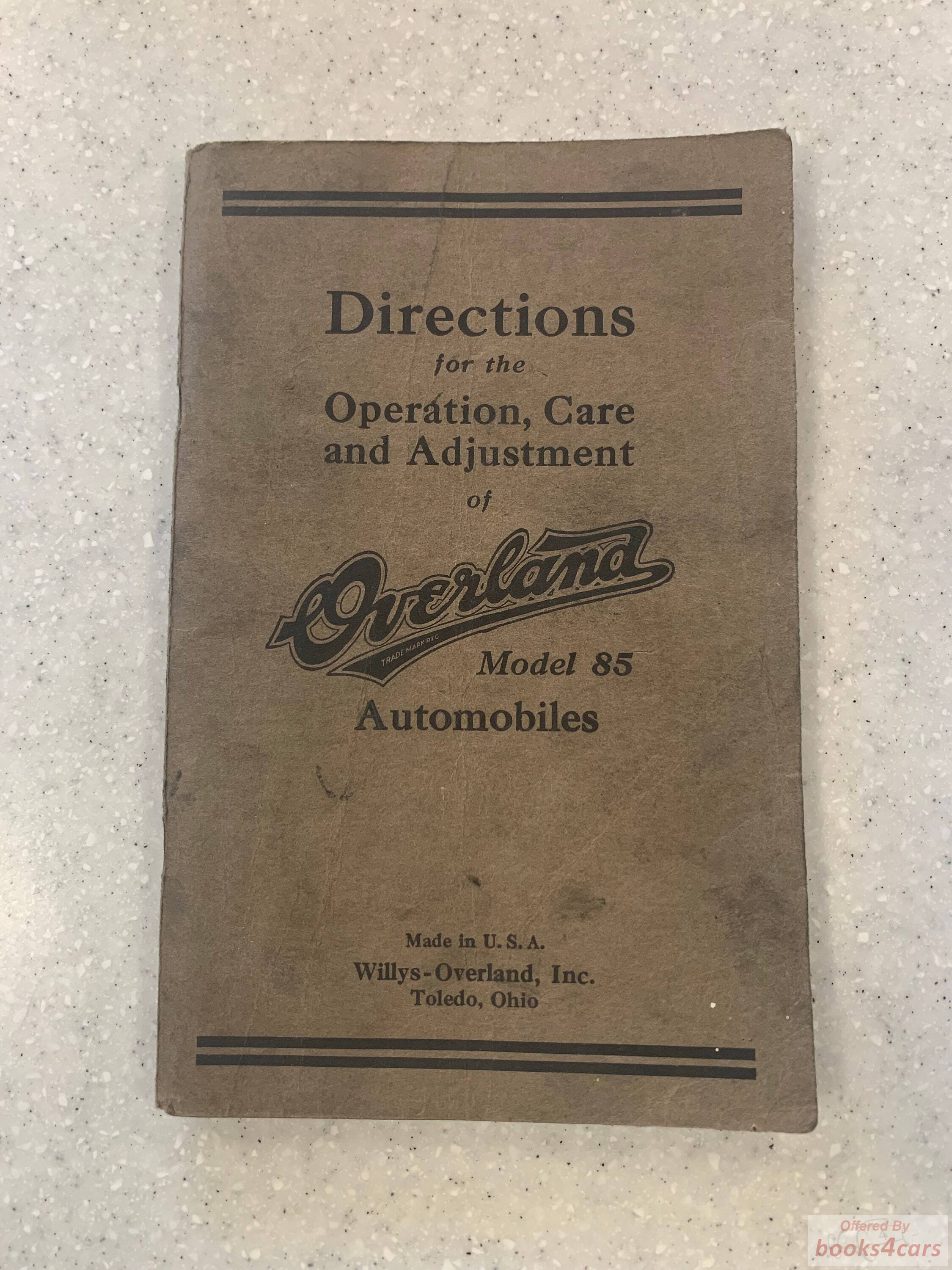view cover of Overland model 85 Owners Manual by Willys-Overland