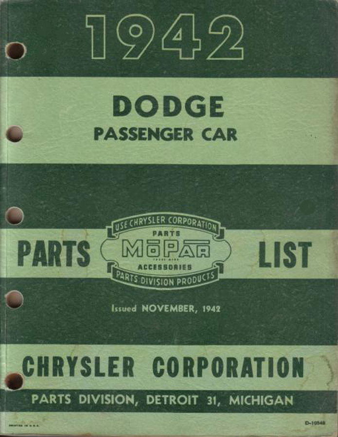 view cover of 1942 Parts Manual by Dodge.