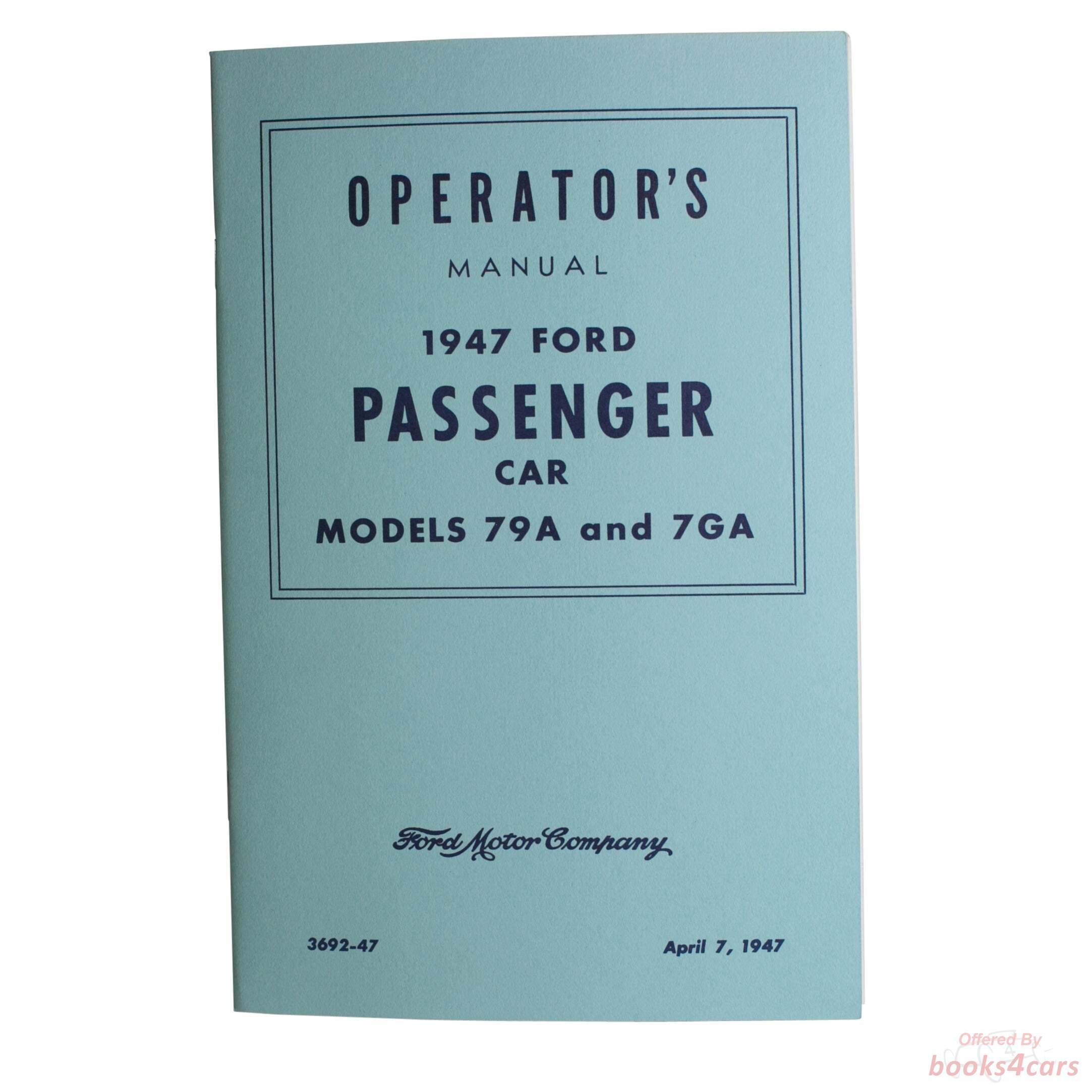 view cover of 1947 Owners manual by Ford for passenger car