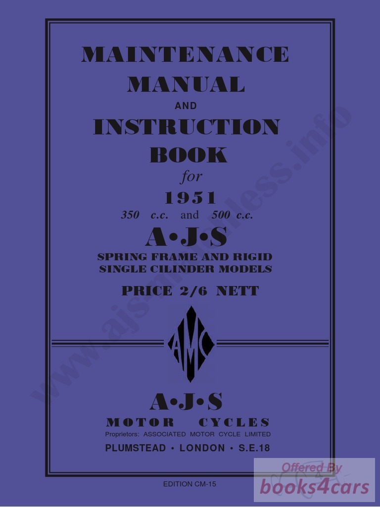 view cover of 1951 Shop Manual by Matchless for 350 & 500 1-Cyl 1951. 94 pages.