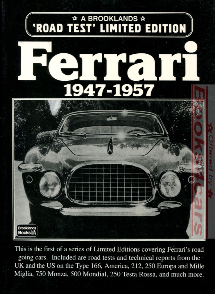 view cover of 1947-1957 Ferrari, portfolio of articles about earliest road-going Ferrari, 92 pgs, book compiled by Brooklands