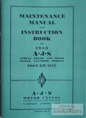 view cover of 1953 Instruction Book by AJS for 350 & 500 1953