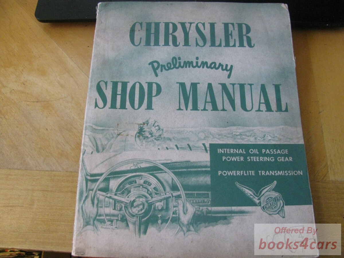 view cover of 1953 Preliminary Shop Service Repair Manual by Chrysler, includes internal oil passage, power steering and transmission