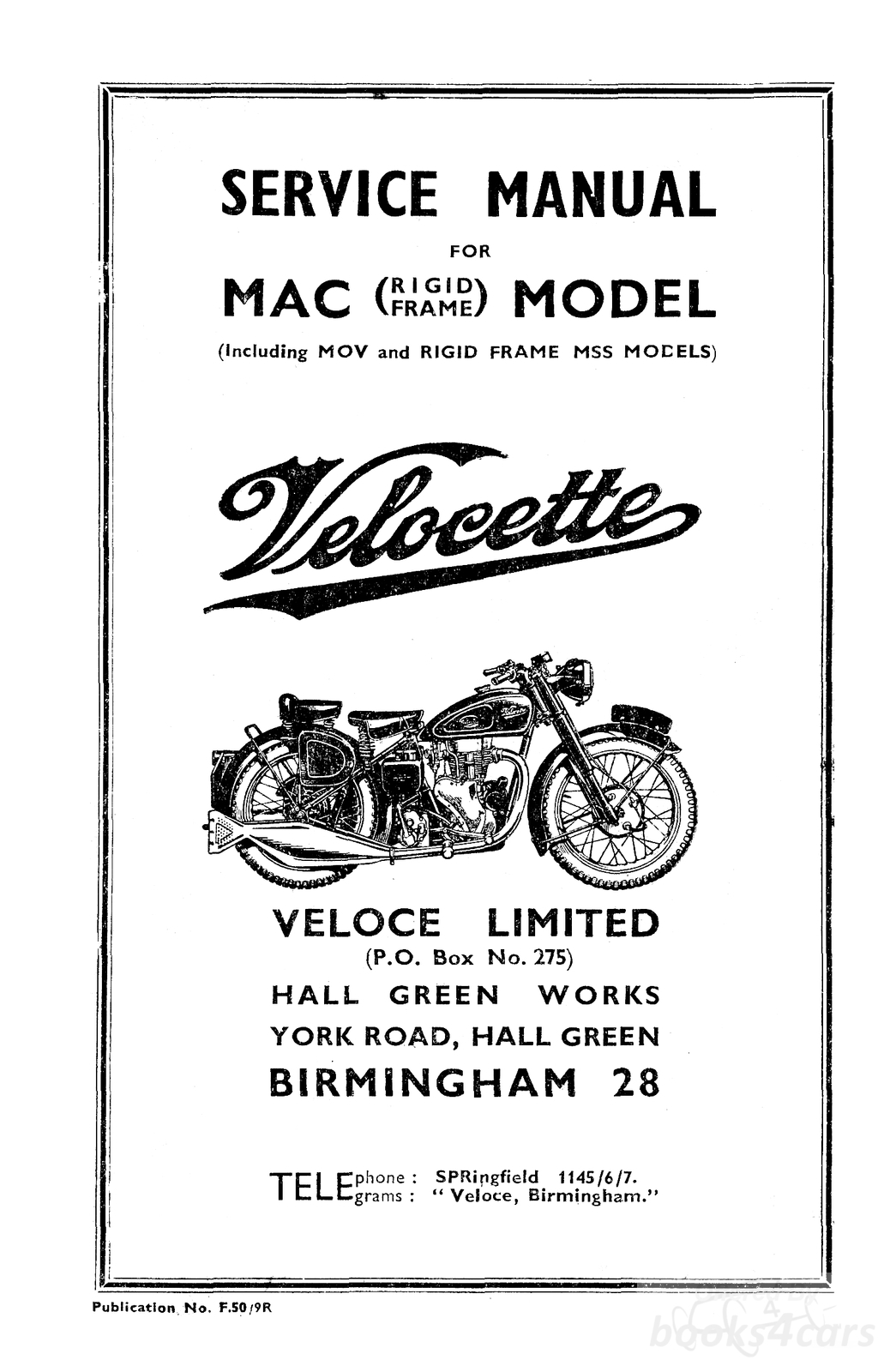 view cover of 1953-1956 Instruction Book MAC 350 by Velocette
