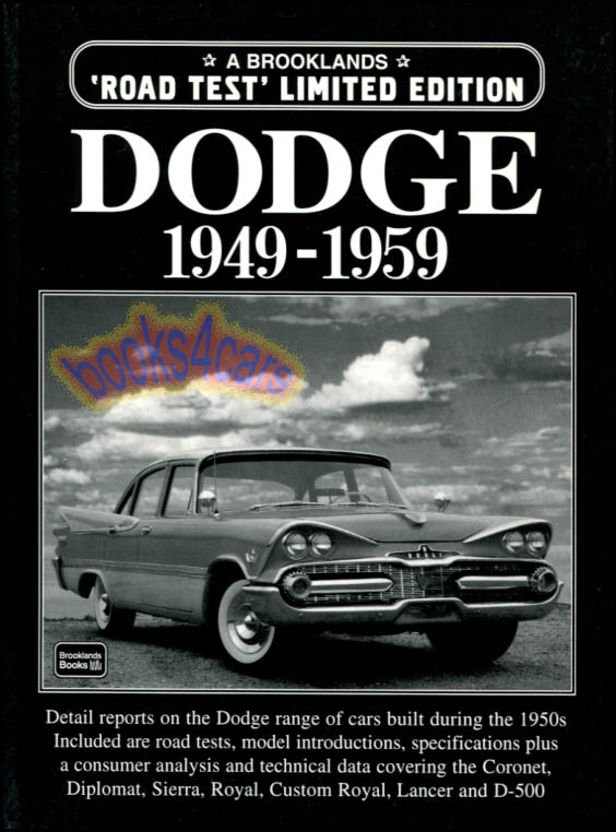 view cover of 1949-1959 Portfolio of article about Dodge models published in 92 page book form by Brooklands