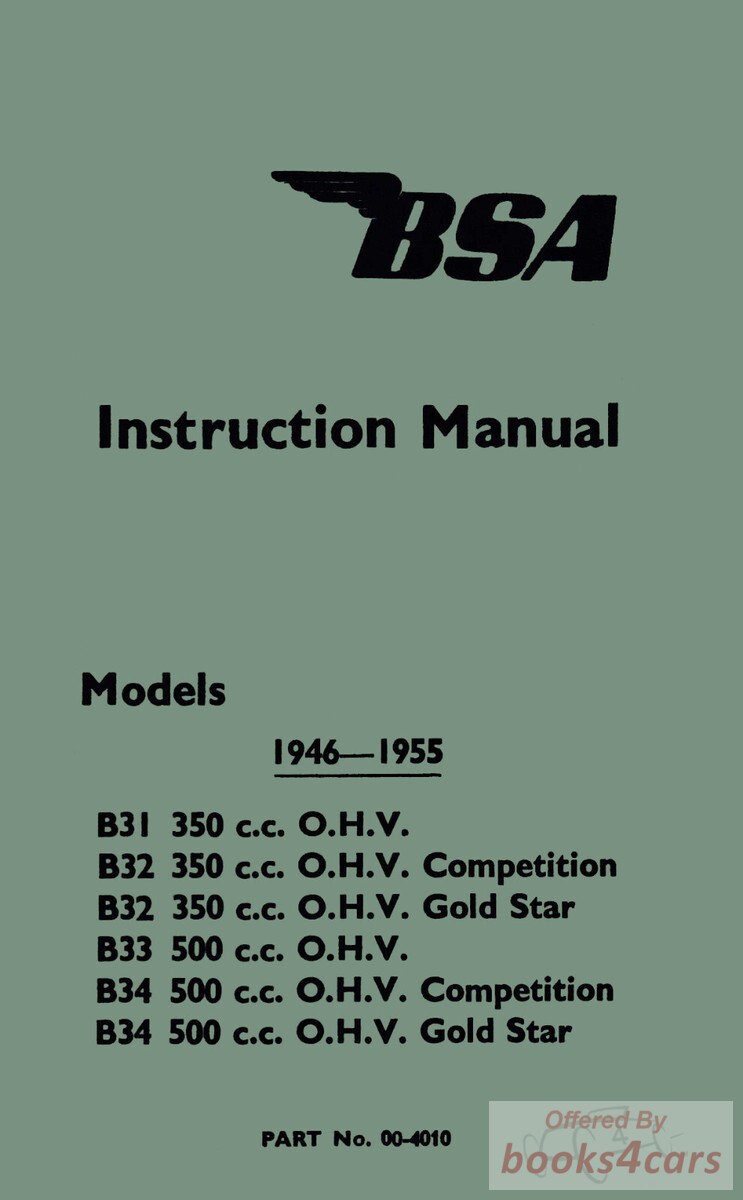 view cover of 1954 Instruction Book B31 B32 B33 B34 by BSA, 72 pages.