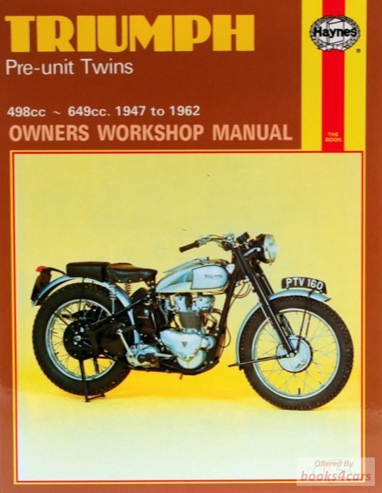 view cover of 1947-1962 500 & 650 Pre-Unit Twins Shop Service Repair Manual by Haynes for Triumph Motorcycle Speed Twin Tiger Trophy Thunderbird Bonneville