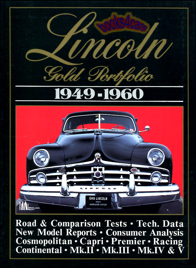 view cover of 1949-1960 Lincoln Gold Portfolio, 180 pgs of articles about classic American luxury cars, compiled by Brooklands