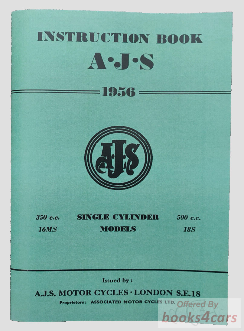 view cover of 1956 Instruction Book by AJS for 350 & 500 1956