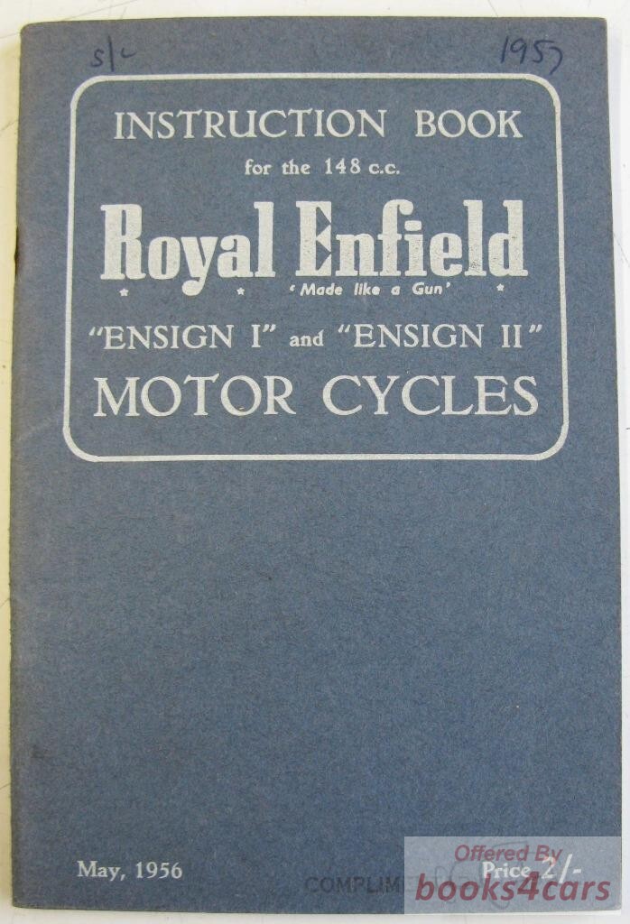 view cover of 1956 Instruction Book by Royal Enfield for Ensign I & Ensign II 148cc. 1956. 40 pages.