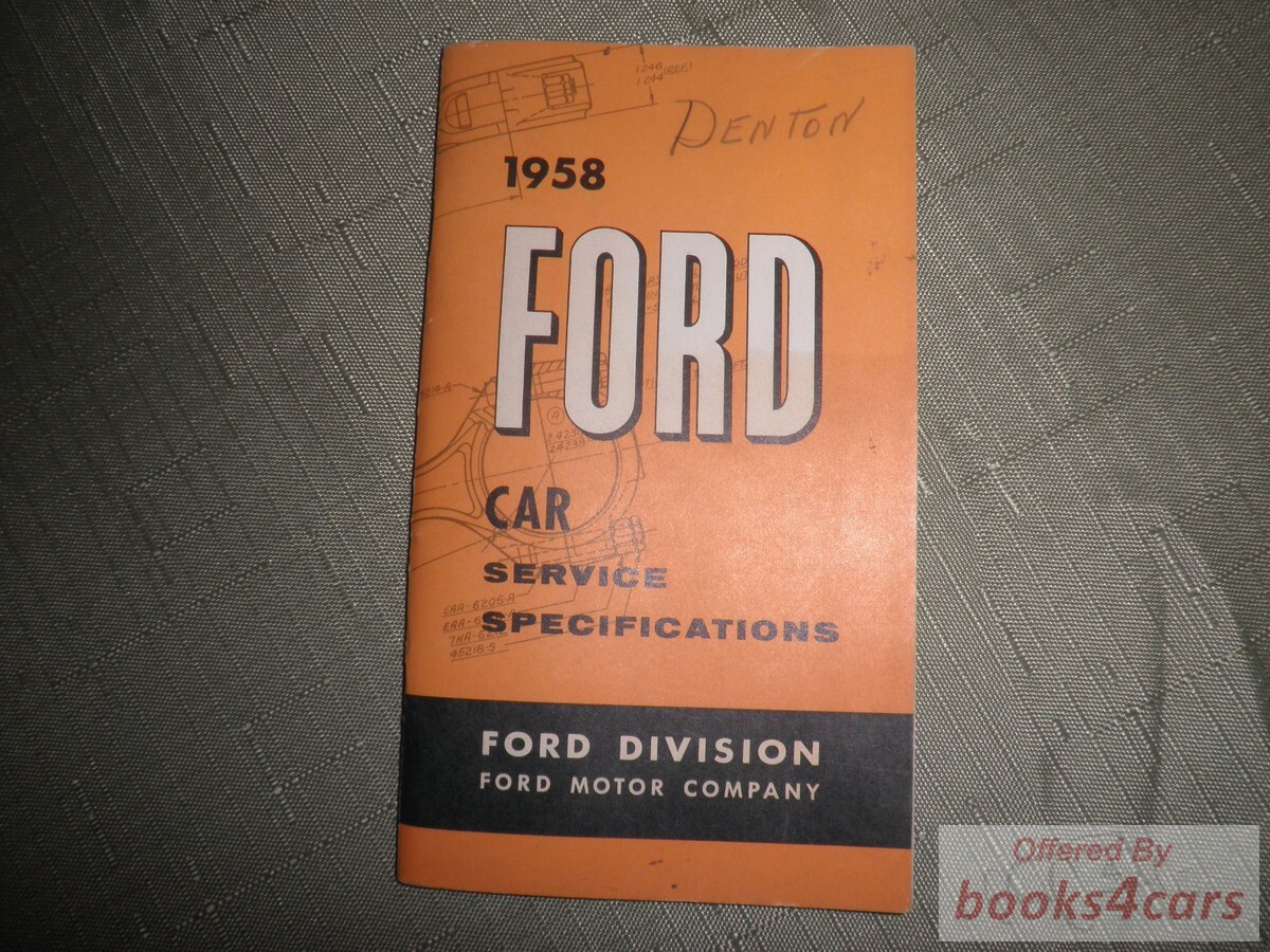 view cover of 1958 Service Specifications Manual for car & truck includes T-bird by Ford 4