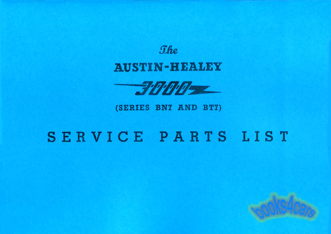 view cover of 1959-1962 3000 Parts Manual for early Austin Healey 3000's BN7/BT7