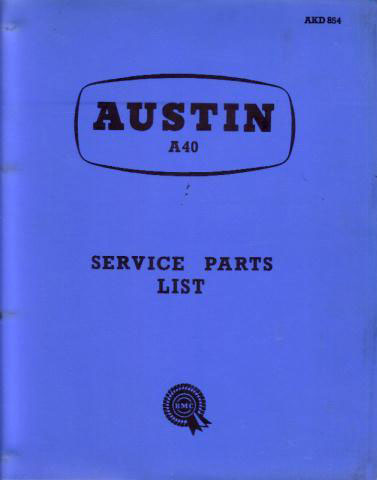 view cover of 1958-1962 A40 A2S6 parts book Farina by Austin