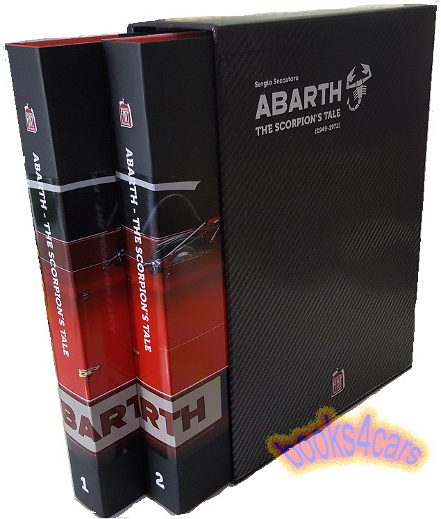 view cover of 1949-1972 Abarth the Scorpions Tale Wins 1,000 pages 2 volume set in slipcase by Seccatore limited edition of only 1,000 copies