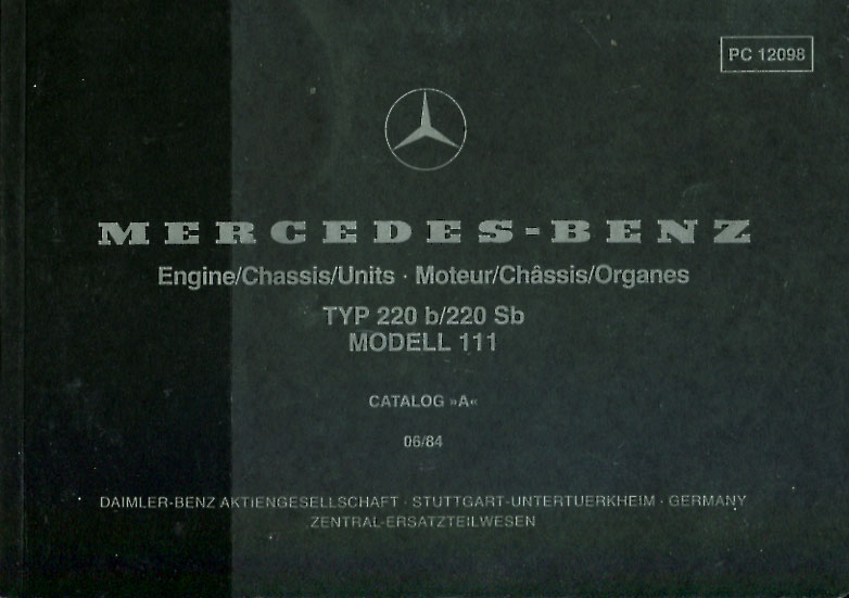 view cover of 1959-1965 220b 220Sb Parts identification manual by Mercedes mod 111