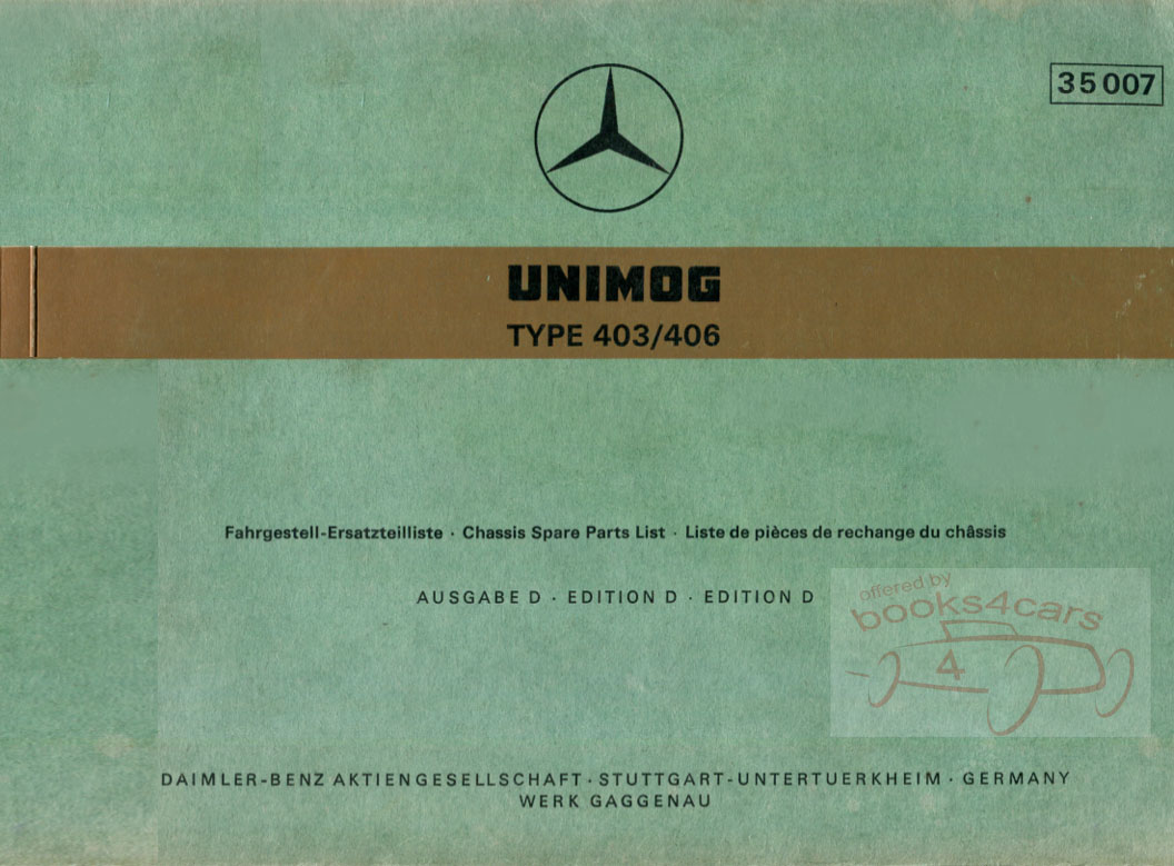 view cover of Unimog 403 & 406 Chassis Parts Manual by Mercedes 330 pages