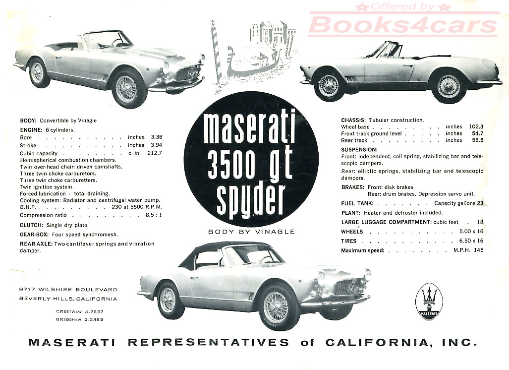 view cover of Maserati 3500 GT Spyder Body by Vignale Specification Sheet