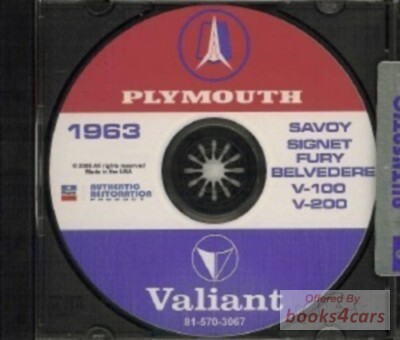 view cover of 1963 Plymouth Shop Manual Valiant Savoy Signet Fury Belvedere V-100 V-200 on CD-Rom