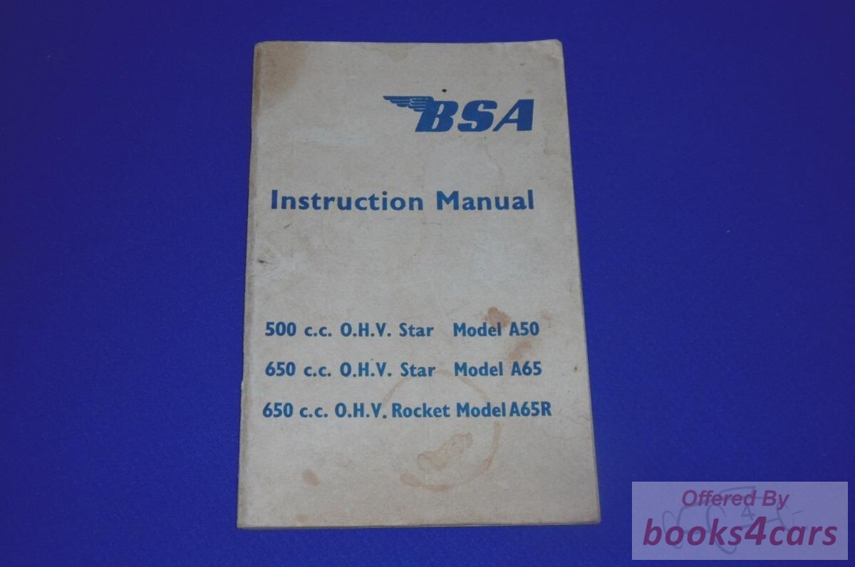 view cover of 1964 Instruction / Owners Manual by BSA for A50/A65/A65R A50 A65 1964; A50-A65-A65R. 68 pages.