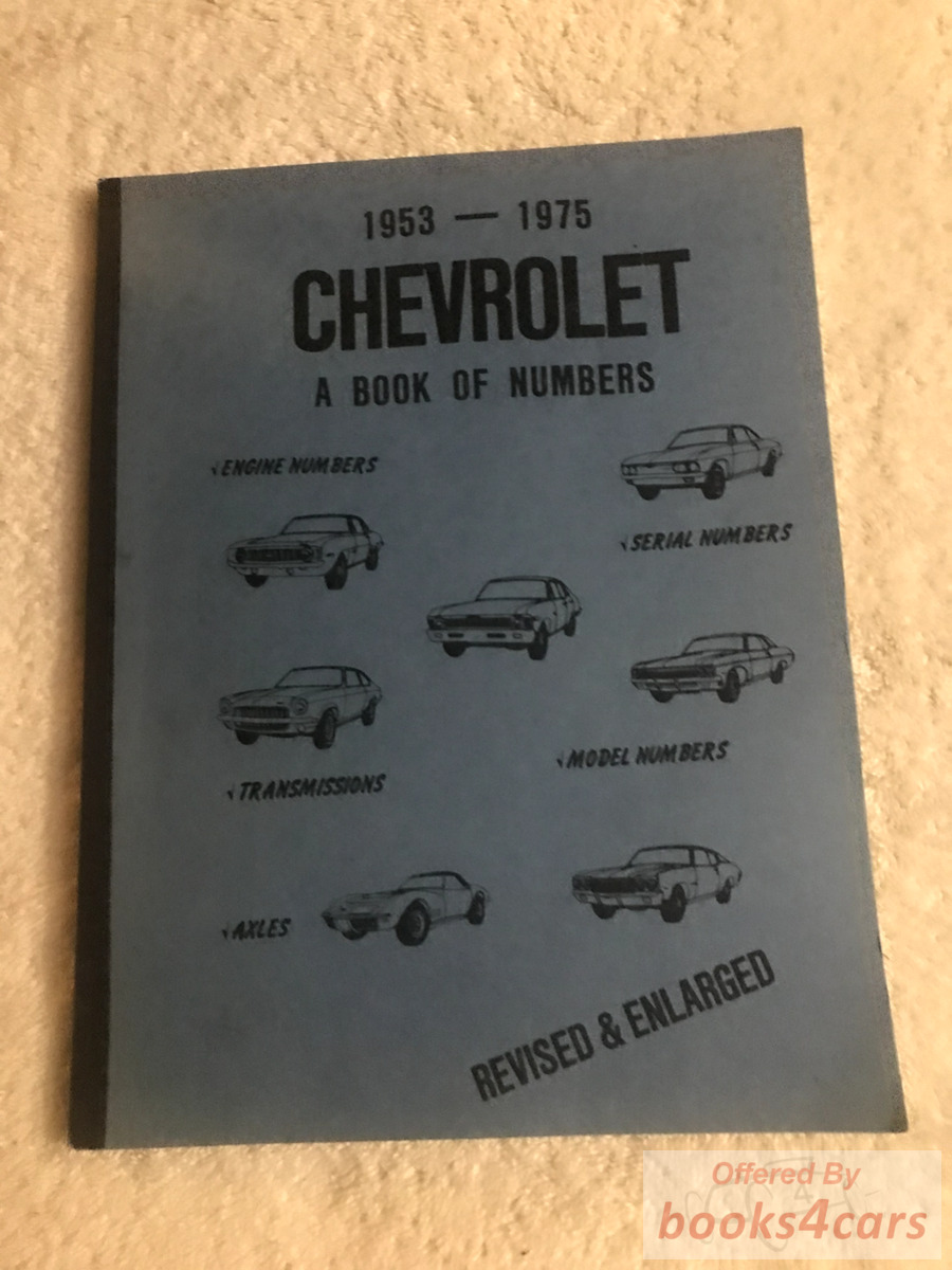 view cover of 1953-1975 Chevrolet Book of Numbers includes Engine, Serial, Model, Transmission & Axle Numbers Vol.#1