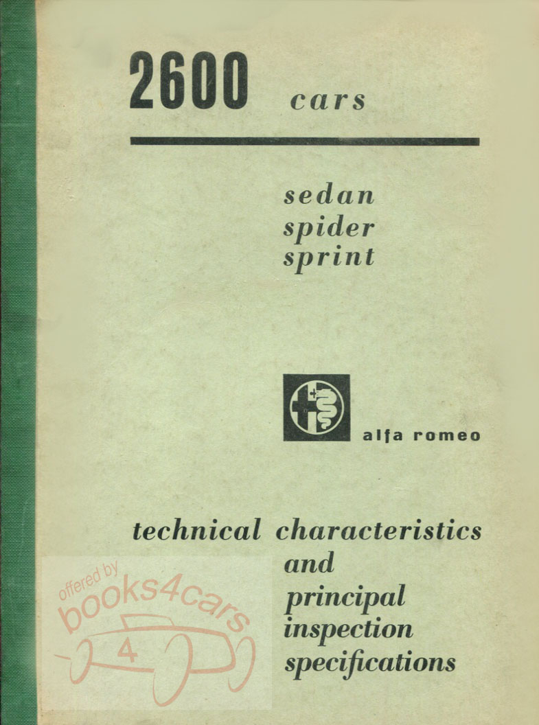view cover of 1962-1968 Alfa Romeo 2600 Technical Characteristics & Principal Inspection Specifications