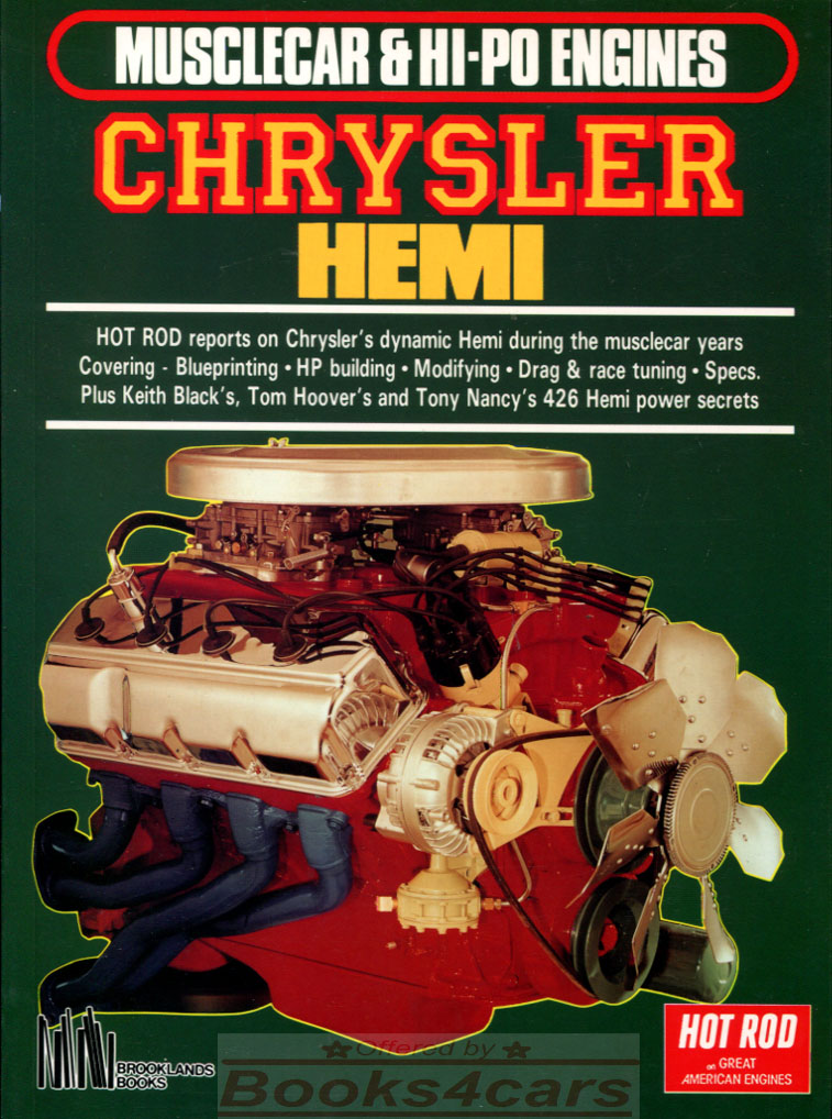 view cover of Chrysler Hemi Engine, 100 pg of articles from 1965-1979 Hot Rod magazine compilation about 426 Hemi V8's