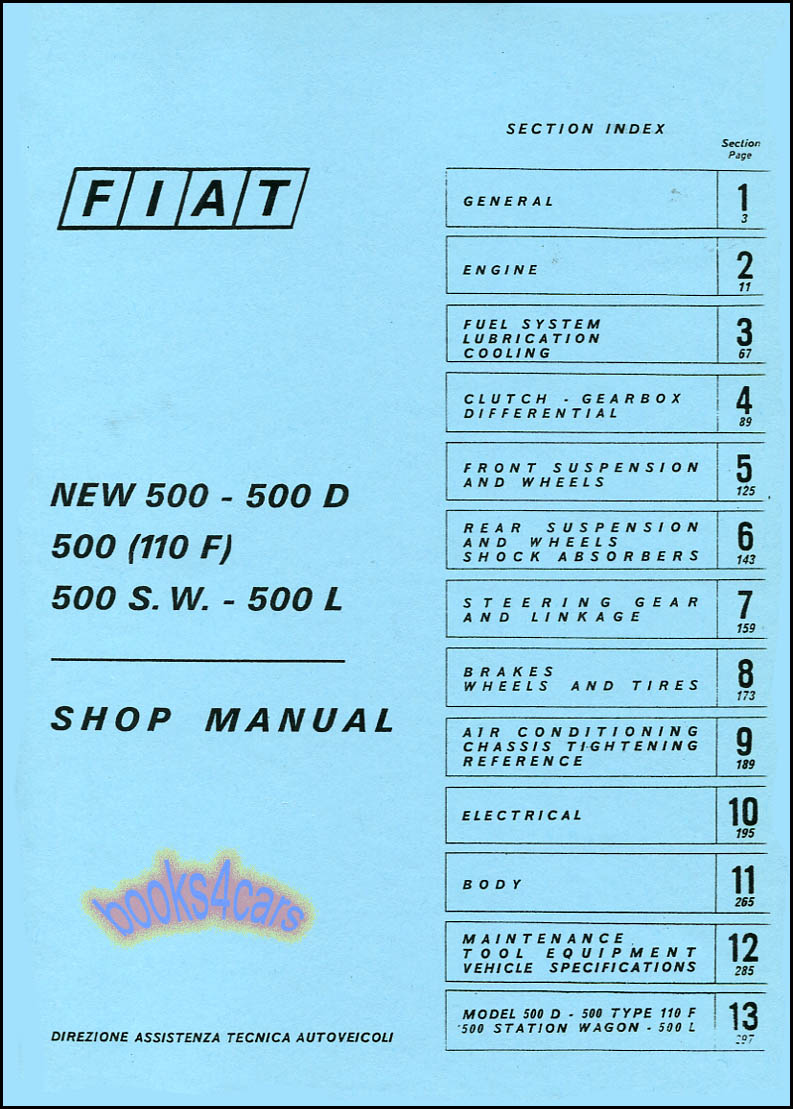 view cover of 1957-1973 500 Shop Service Repair Manual by Fiat: over 400 pages