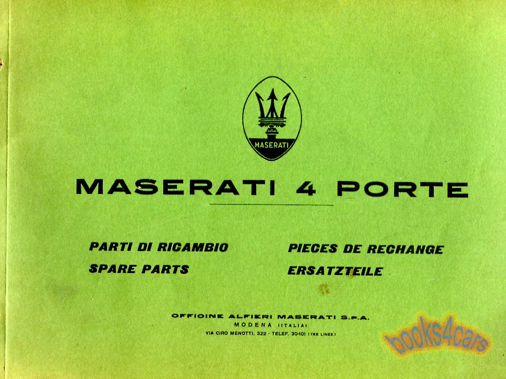 view cover of Quattroporte Parts Manual by Maserati for Original Quattroporte of the 60's